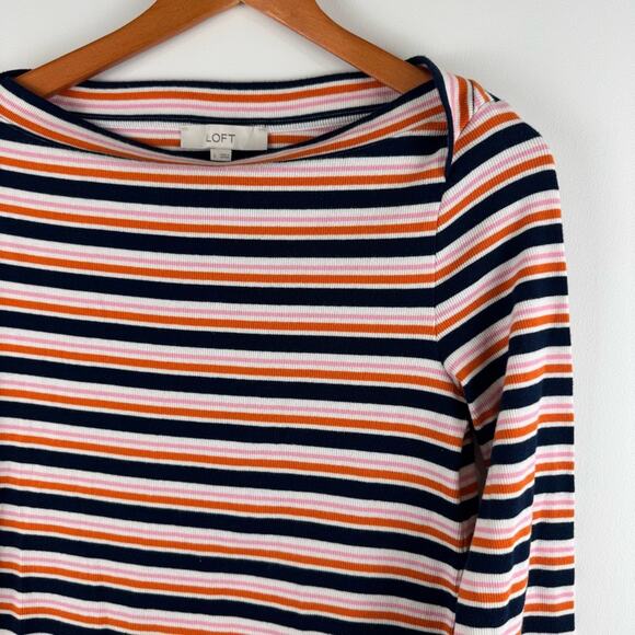 LOFT Women's Crew Neck Striped Long Sleeve Top - Navy, Orange, White - Picture 6 of 12